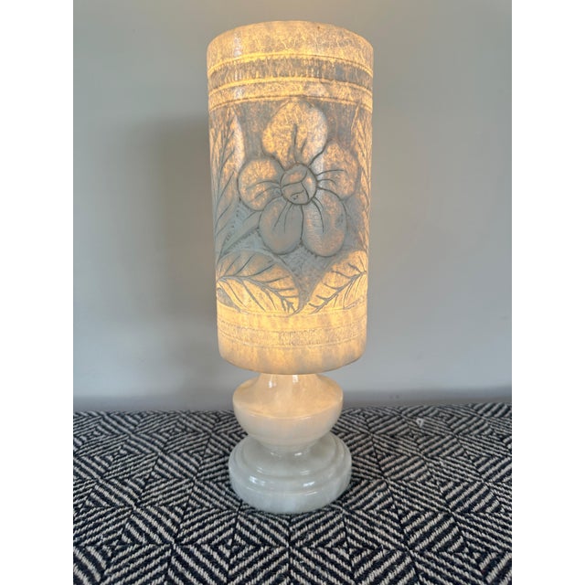 Stone 1940s Art Deco Hand Carved French Alabaster Table Lamp For Sale - Image 7 of 12