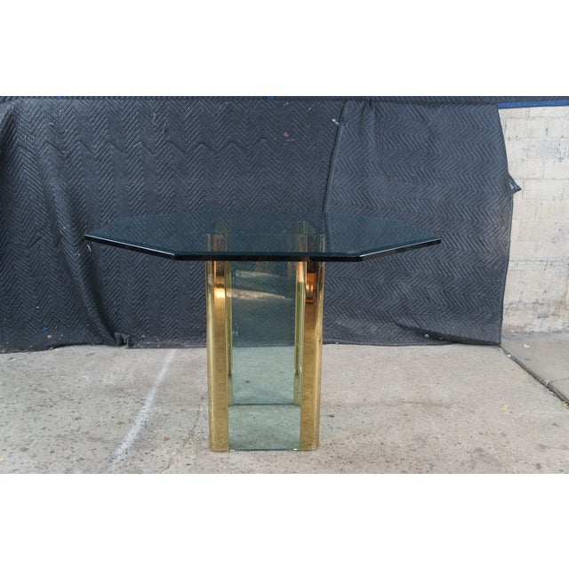 1980s Hollis Jones Style Hollywood Regency Beveled Glass Brass Dining Breakfast Table For Sale - Image 6 of 12