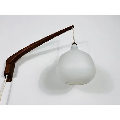 Teak and Opaline Glass Wall Lamp attributed to Uno & Östen Kristiansson for Luxus Sweden, 1960s For Sale - Image 9 of 13