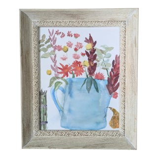 Original Still Life Botanical Watercolor Painting Framed For Sale