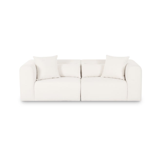 Boho Chic Tarra Cream Chenille Modular Loveseat For Sale - Image 3 of 5