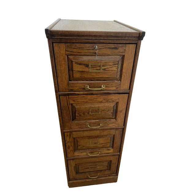 Gorgeous Vintage Tiger Oak File Cabinet with Four smooth sliding Drawers, Locking Top Drawer with two Keys, Paneled Sides...