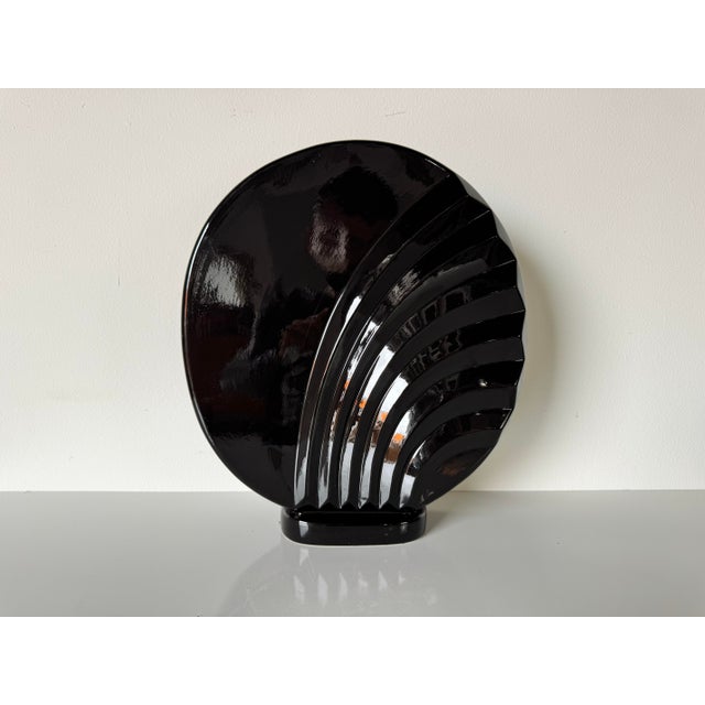 Black 1980s Postmodern Art Deco Style Black Glazed Ceramic Vase For Sale - Image 8 of 9