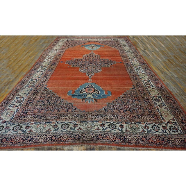 19th Century W. Persian Bijar Carpet , Size: 11'3" x 18' Floral Medallion Coral / Salmon Pink Wool 1880s Antique Rectangle...