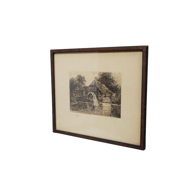 Antique etching of the "Grander Mühle", a historic watermill located in Grönwohld, Schleswig-Holstein, Germany by Emy...