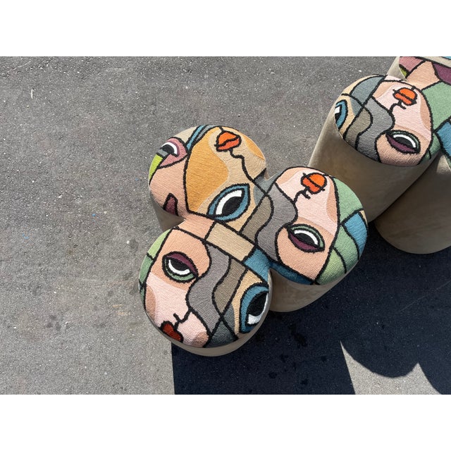Pair of Designer Poufs, Stools, Ottomans, Patchwork Fabric, Italy, Picasso For Sale - Image 14 of 15
