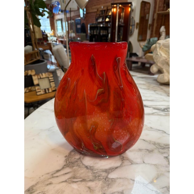 1960s Hand Blown Red Murano Art Glass Italian Vase For Sale - Image 4 of 5