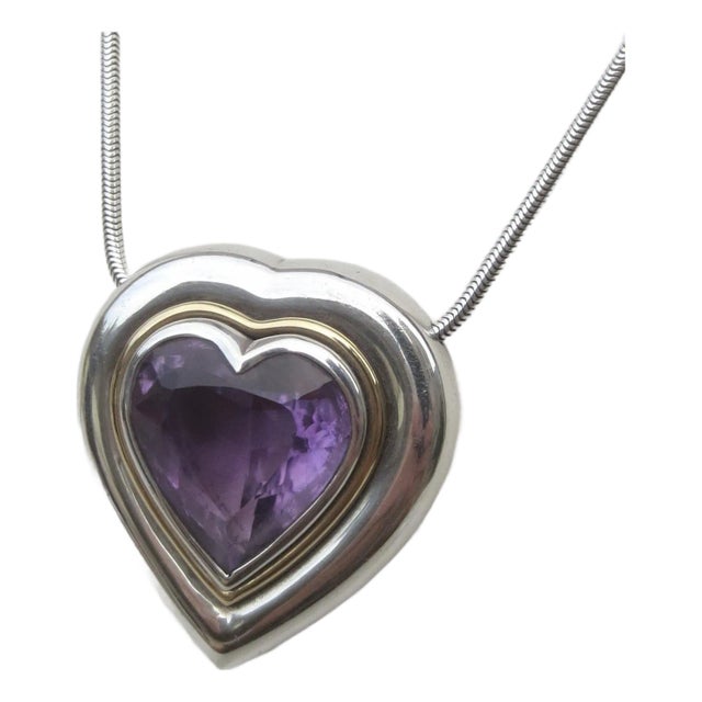 Paloma Picasso for Tiffany Amethyst and Sterling Heart Pendant For Sale