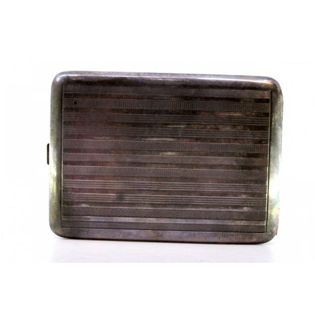 Silver Cigarette Case with Guilloche Stripes For Sale - Image 4 of 8