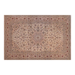 1960s Elegant10x13 Hand-Knotted Wool Area Rug - Ivory Medallion For Sale