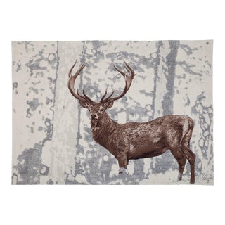 Stately Stag White Loom Woven Tapestry - 105 X 145 Cm (3'5" X 4'9") - Requires Rod Size 4 For Sale