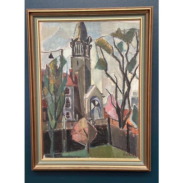 Mid-Century Modern Nini Landgren, Church View, 1952, Oil on Canvas, Framed For Sale - Image 3 of 16