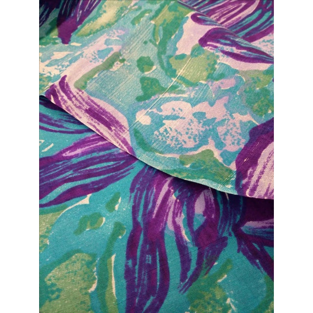 Textile Pure Silk Shantung Printed Purple Flowered Fabric For Sale - Image 7 of 10