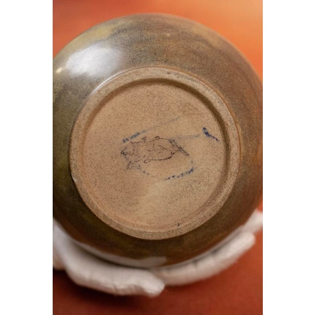 1910s Art Nouveau Glazed Stoneware Vase with Handles and Stylized Deer in Reserve by Louis Lourioux, Foëcy, France 1910s For Sale - Image 5 of 12