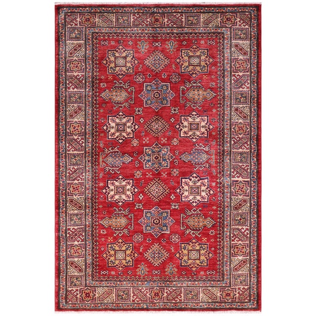 Shabby Chic Super Kazak Red/Tan Wool Rug - 4'10'' X 6'7'' For Sale - Image 10 of 10