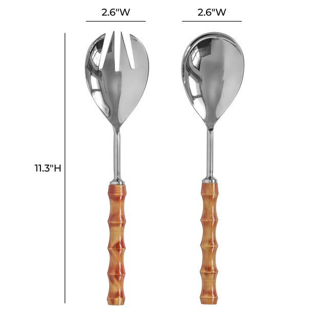 Boho Chic Bamboozled Faux Bamboo Salad Serving Spoons - Set of 2 For Sale - Image 3 of 4