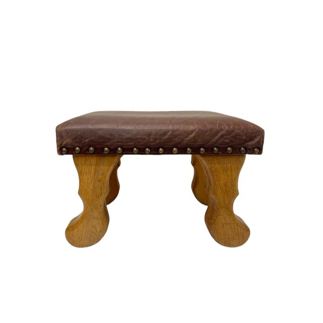 Wood White Oak Wood and Leather Stool, 1970s For Sale - Image 7 of 8
