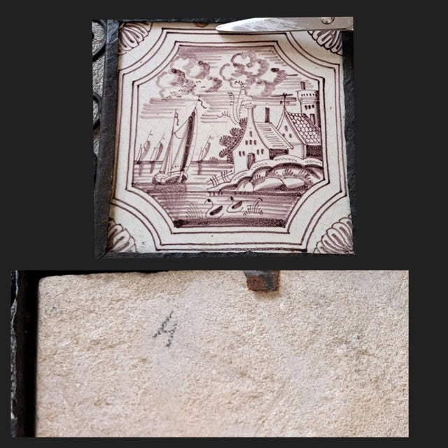 Mid 19th Century Dutch Manganese Delft Decorative Framed Tiles Nautical Scenes- Set of 4 For Sale - Image 11 of 12