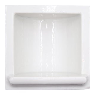 Vintage Recessed White Ceramic Square Bathroom Soap Dish For Sale