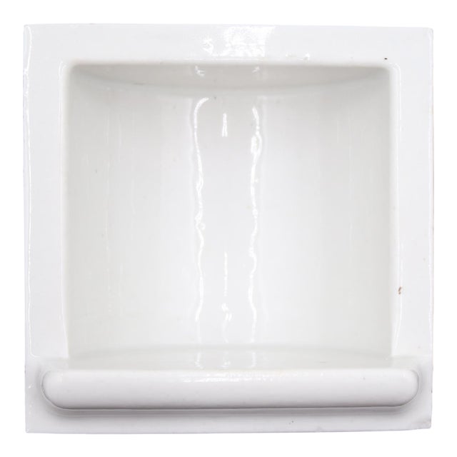 Vintage Recessed White Ceramic Square Bathroom Soap Dish For Sale