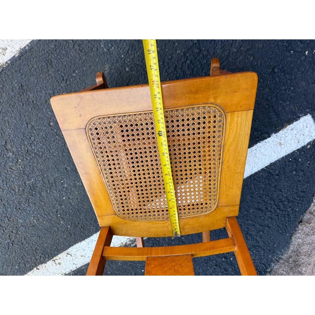 Brown Vintage Rustic Country Colonial Oak Wood Cane Rocking Chair For Sale - Image 8 of 16