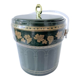 Mid 20th Century Cera Ice Bucket in Dark Green With Gold Leaves. For Sale