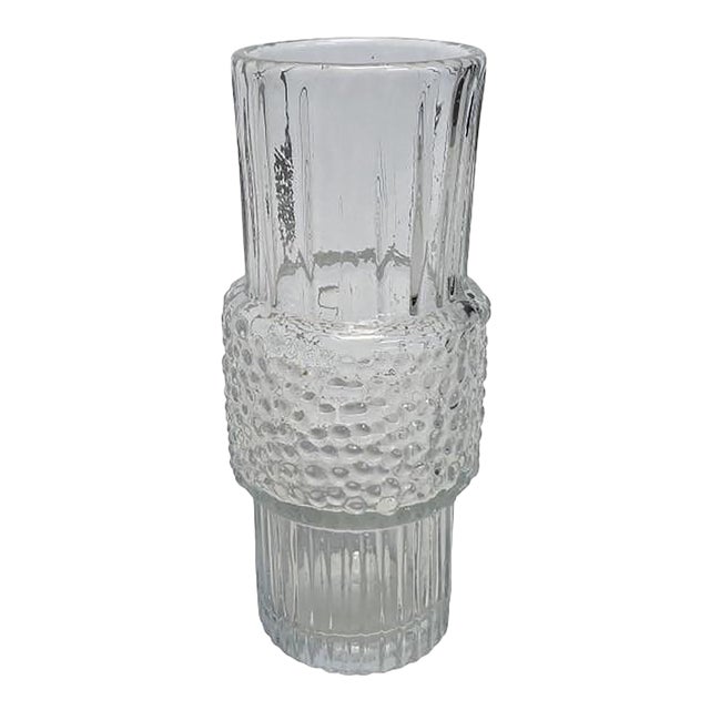 1960s Mid Century Textured Glass Vase After Tapio For Sale