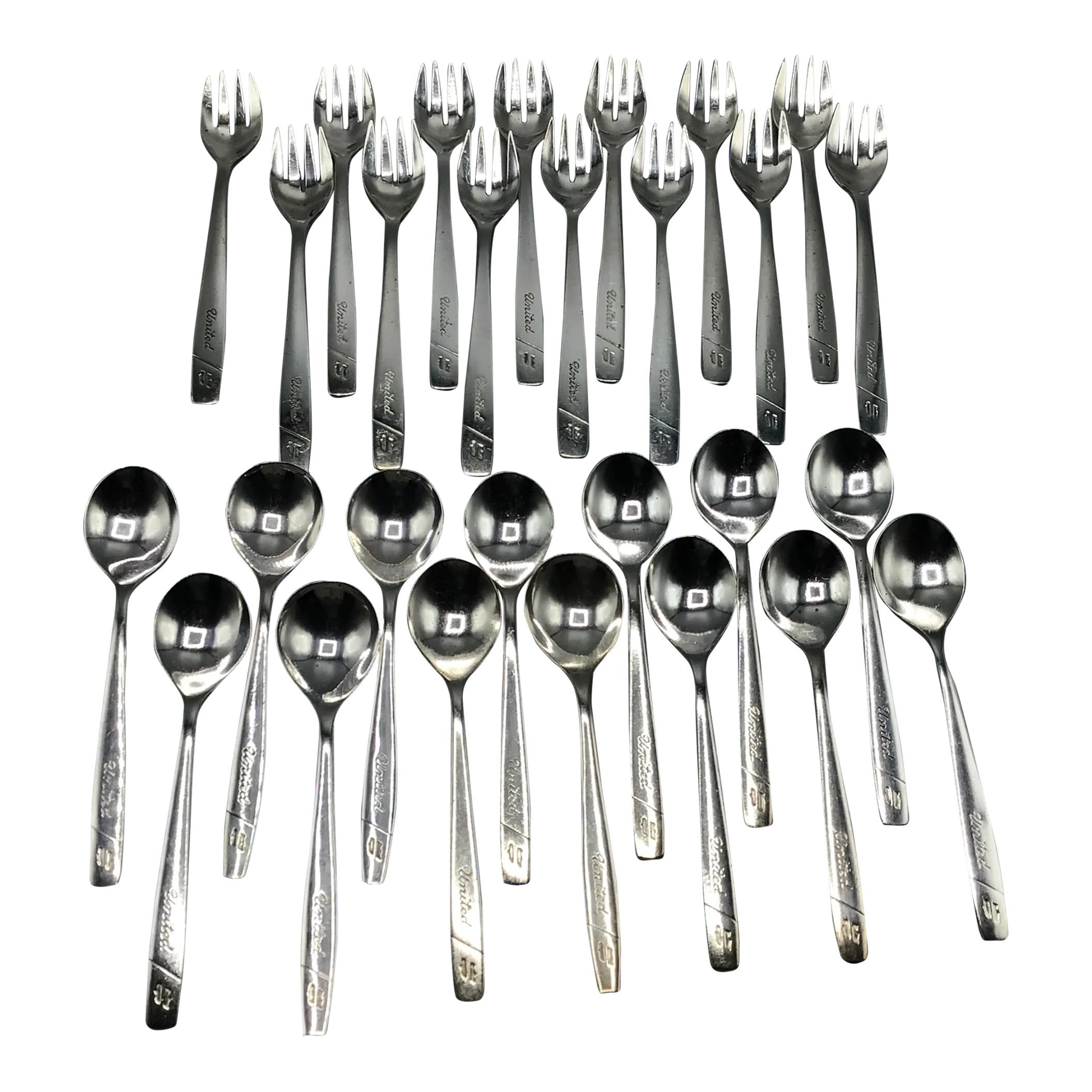 Vintage United Airlines Silver Plated Set of 14 Forks and 14