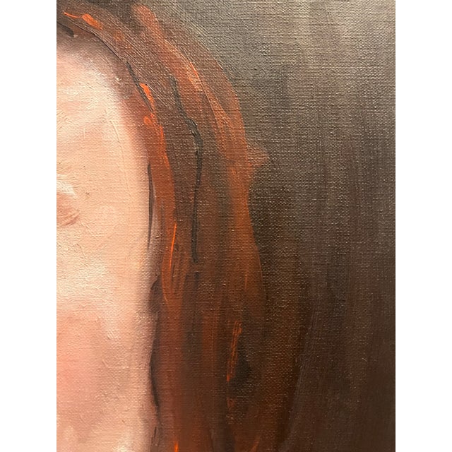 Ceramic Vintage 1979 Signed Oil Portrait | Moody Chiaroscuro Woman With Auburn Hair | Framed Mid-Century Style Wall Art For Sale - Image 7 of 7