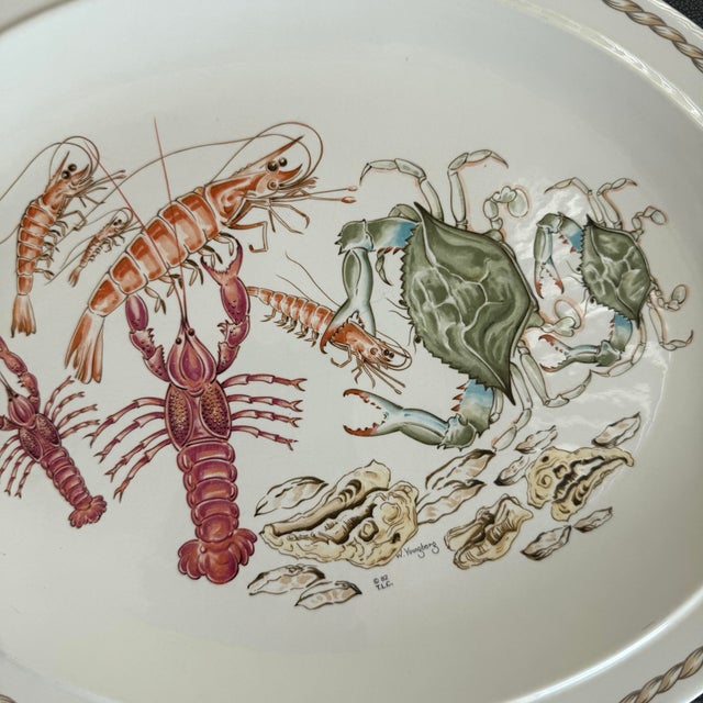 Ceramic Vintage Ljungberg Coquillage 14” Ceramic Serving Platter Lobster Shrimp Crab Seafood For Sale - Image 7 of 11