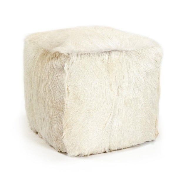 Tibetan White Goat Fur Pouf For Sale - Image 4 of 4