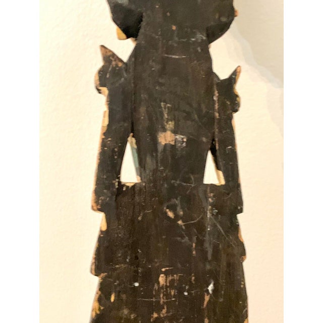 Vintage 25” Balinese Gilt Wood Temple Dancer Wall Sculpture, Hand-Carved, Indonesia For Sale In Raleigh - Image 6 of 12