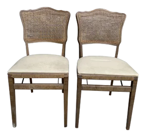 1960s Vintage Mahogany Cane and Vinyl Regency Folding Chairs - a Pair