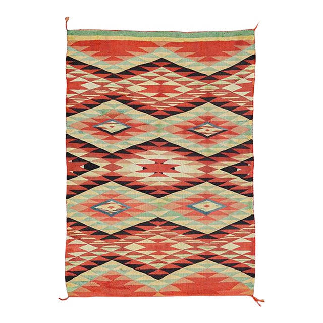 Tribal Geometric Design Small Scatter Size Rustic 19th Century Native American Navajo Germantown Carpet / Flatweave For Sale