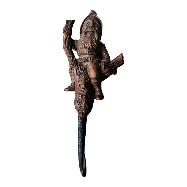 1900s Black Forest Gnome Whip Hook, Carved Wood For Sale