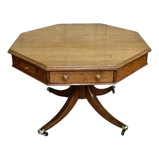 Antique Regency Octagonal English Oak Drum Table, 1810 For Sale
