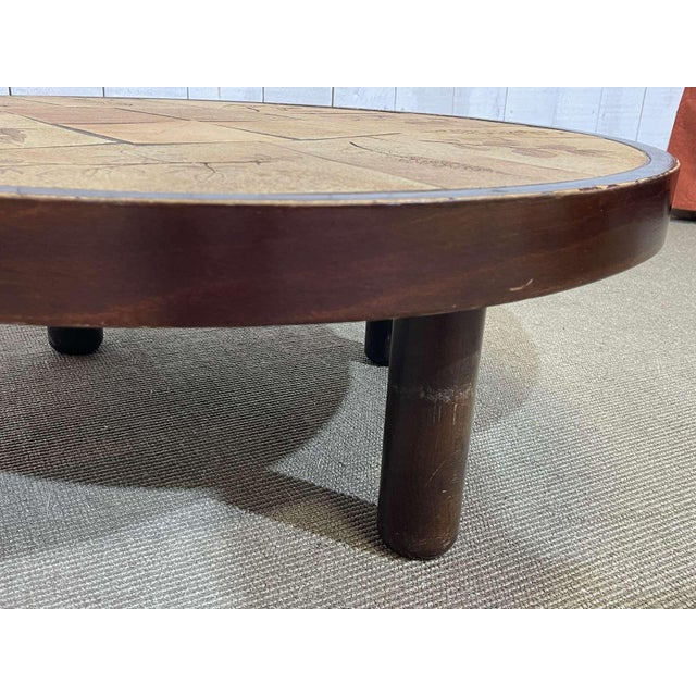 1960s Beechwood Coffee Table with Ceramic Top from Raymonde Leduc Vallauris, 1960s For Sale - Image 5 of 9