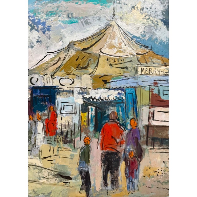 Blue George Schwacha Jr, Modernist Oil Painting George Schwacha Carnival Circus Big Top Ferris Wheel WPA, c.1940's For Sale - Image 8 of 8