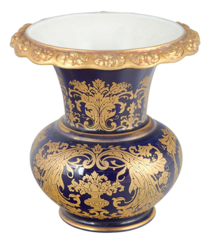 Porcelain Vase with Deep Cobalt Blue Glaze and Gilded Floral Motifs from Rosenthal, 1940s