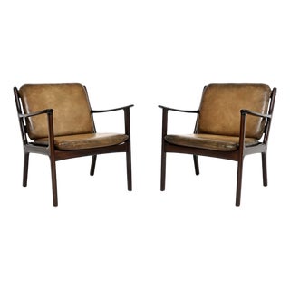 Vintage Danish Leather Armchairs from Ole Wanscher, 1960s, Set of 2 For Sale