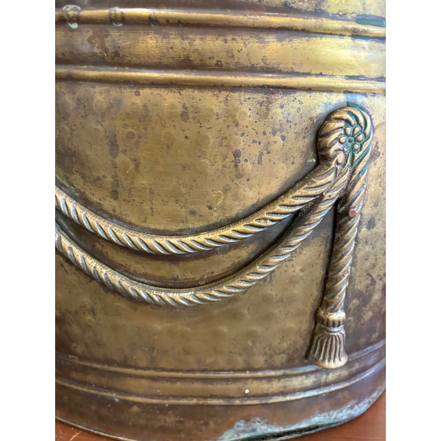 Vintage Brass Oval Jardiniere Planter Cachepot With Rope Detail For Sale - Image 4 of 15