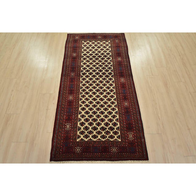 Cabin Baloch Rug 3’5” X 6’9” Ivory Wool Vintage Tribal Hand-Knotted Carpet For Sale - Image 3 of 12