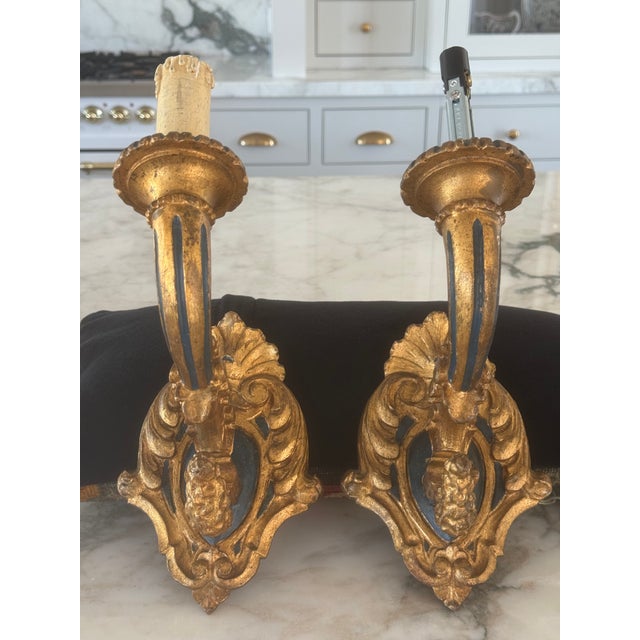 Beautiful pair of 19 century Italian/Venetian gold Guildwood candle wire scones .Pre owned,original condition,same...
