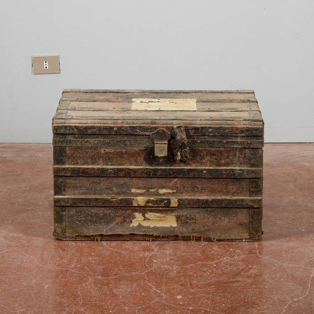 Vintage Wooden and Fabric Trunk For Sale - Image 12 of 17