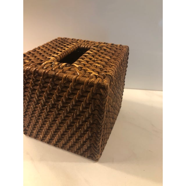 Traditional Vintage Rattan Tissue Box Cover With Rectangle Opening For Sale - Image 3 of 8