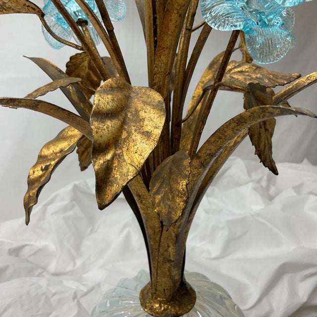 Traditional Vintage Italian Gold Leaf and Venetian Glass Table Lamps For Sale - Image 3 of 18