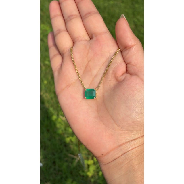 Early 20th Century Swedish Modern Asscher Cut 3.27 Carats Emerald Solitaire Necklace in 14k Solid Gold For Sale - Image 5 of 15
