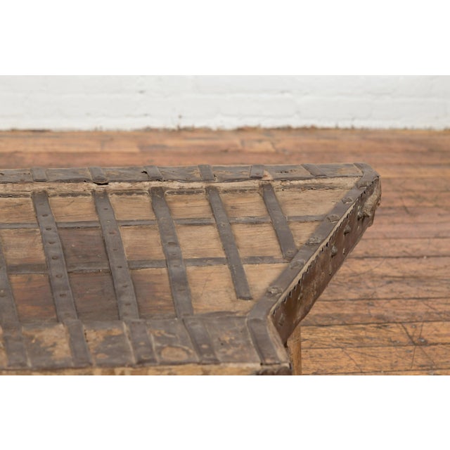 19th Century Rustic Coffee Table Made of Indian Bullock Cart with Iron Details For Sale In New York - Image 6 of 12