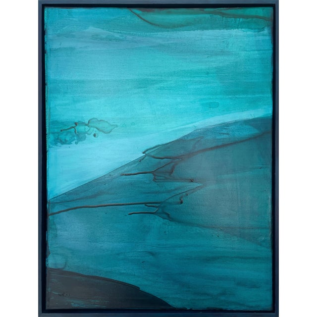 Teal Modern Organic Coastal Diptych Painting in Turquoise & Deep Teal by Stacey Warnix For Sale - Image 8 of 8