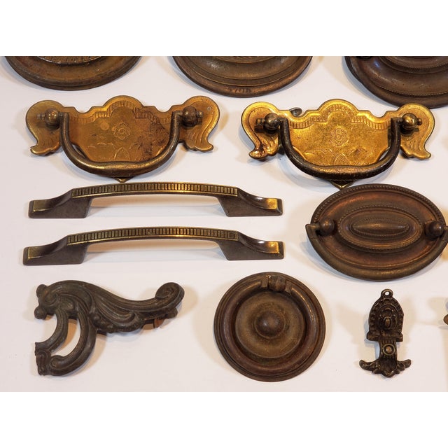 Antique Decorative Brass Metal Furniture Handles and Knobs (42 Pieces) For Sale - Image 9 of 9